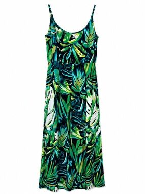 Roz & Ali Tropical Vacation Spaghetti Maxi Dress Size 12 Resort Cruise USA Green